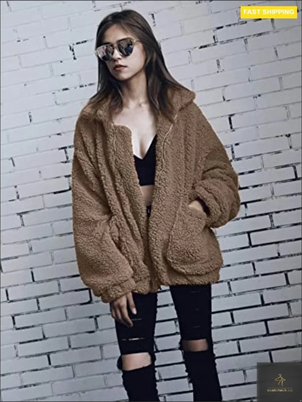 Oversized Sherpa Fleece Jacket Faux Fur Teddy Coat Winter Warm Trendy Y2K Chic